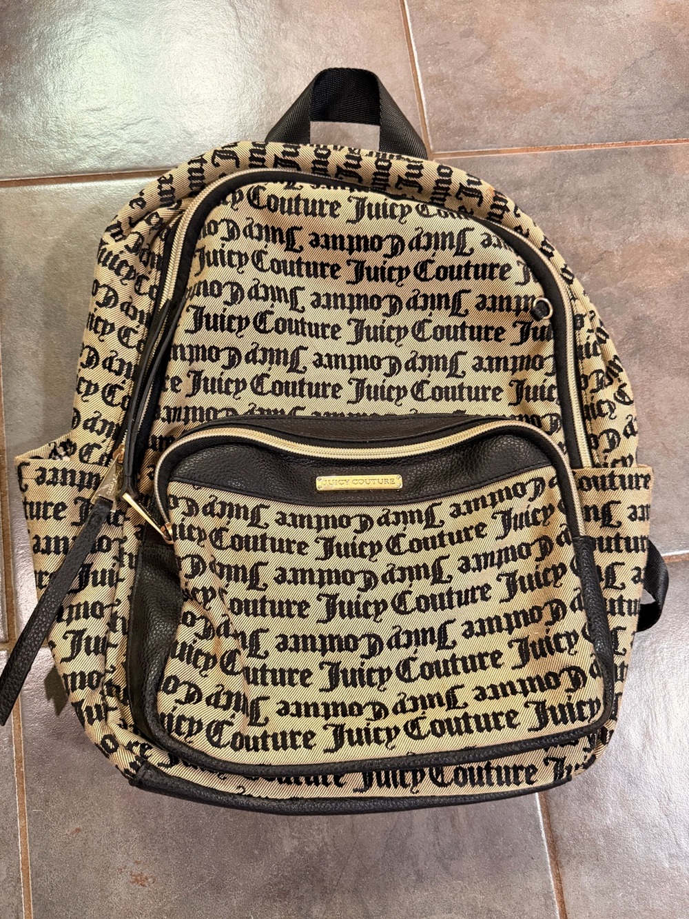 Juicy Couture Black and Beige Monogram Canvas Backpack